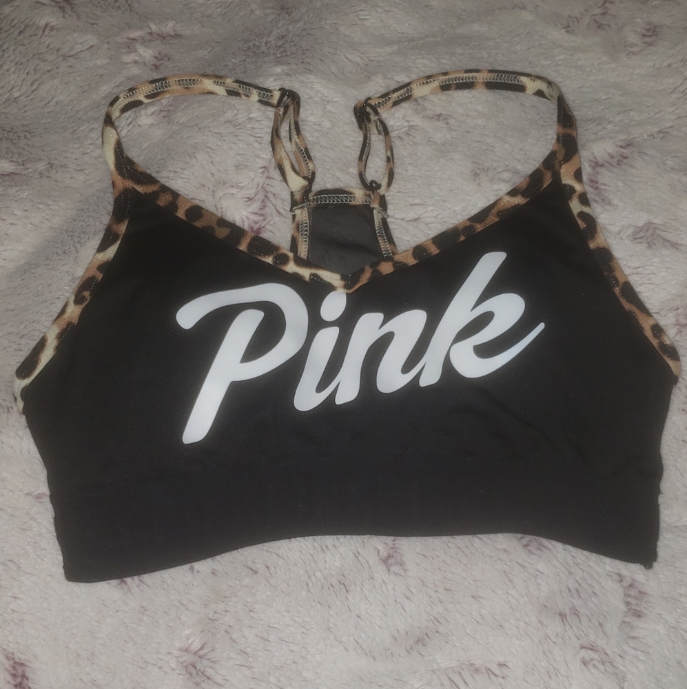 PINK Victoria's Secret Black and Leopard Sports Bra